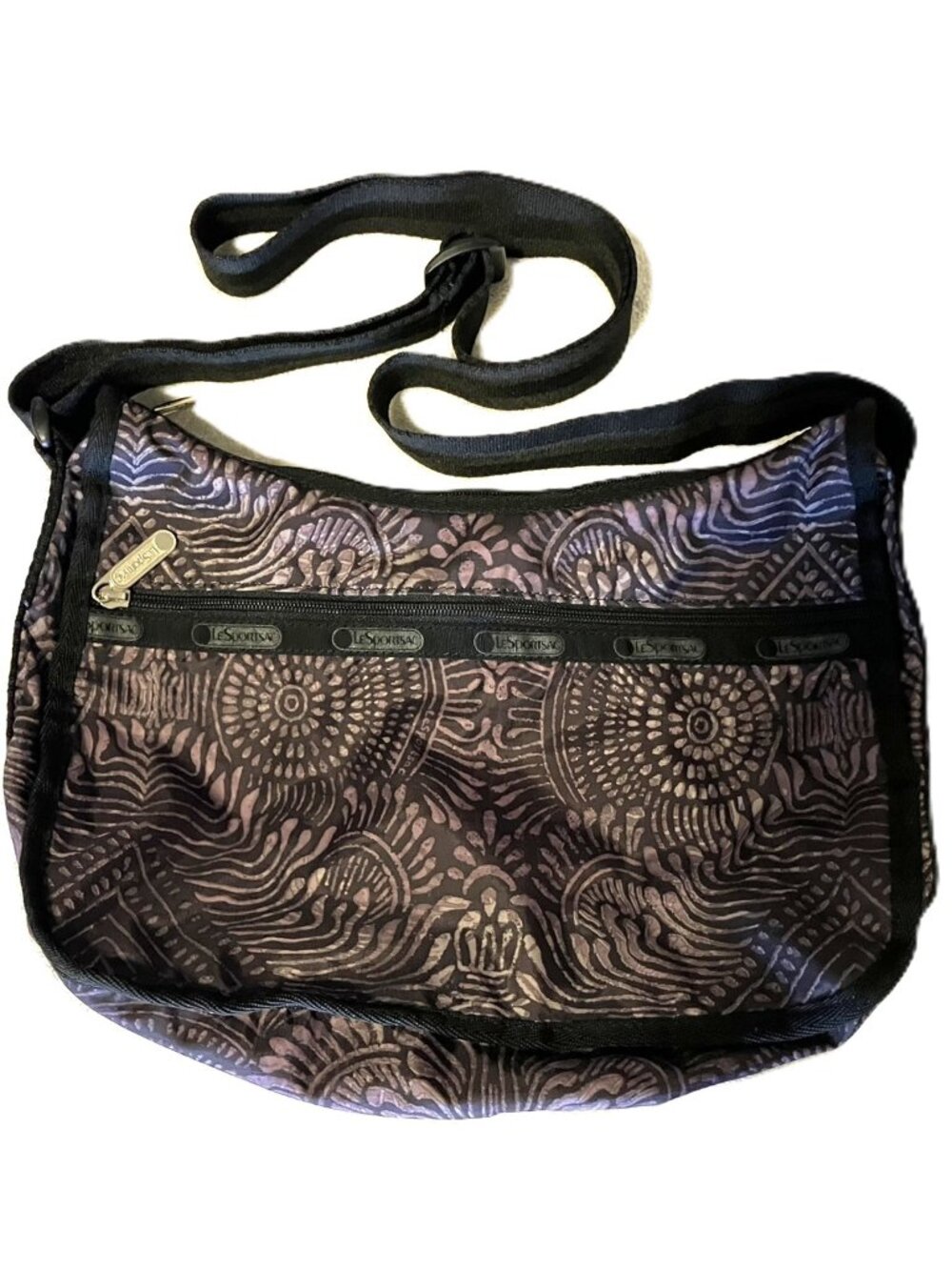 LeSportsac Everyday Crossbody/Shoulder Bag Purple Black Mandala Print - Picture 2 of 9